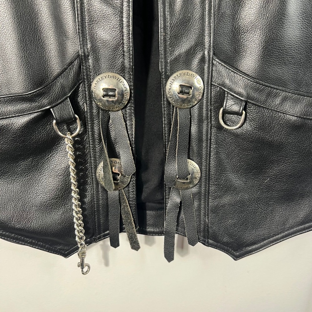 Harley Davidson Leather MotorCycle Vest‎ Patches Black L Lined Side Laces - Picture 4 of 8